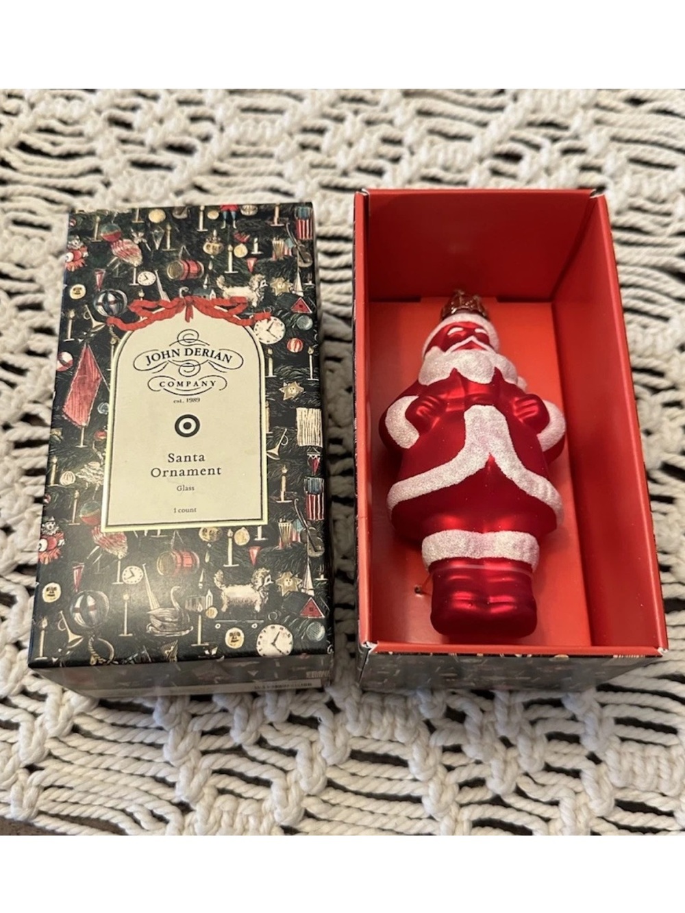 John Derian Red Santa Glass Ornament - New in Box